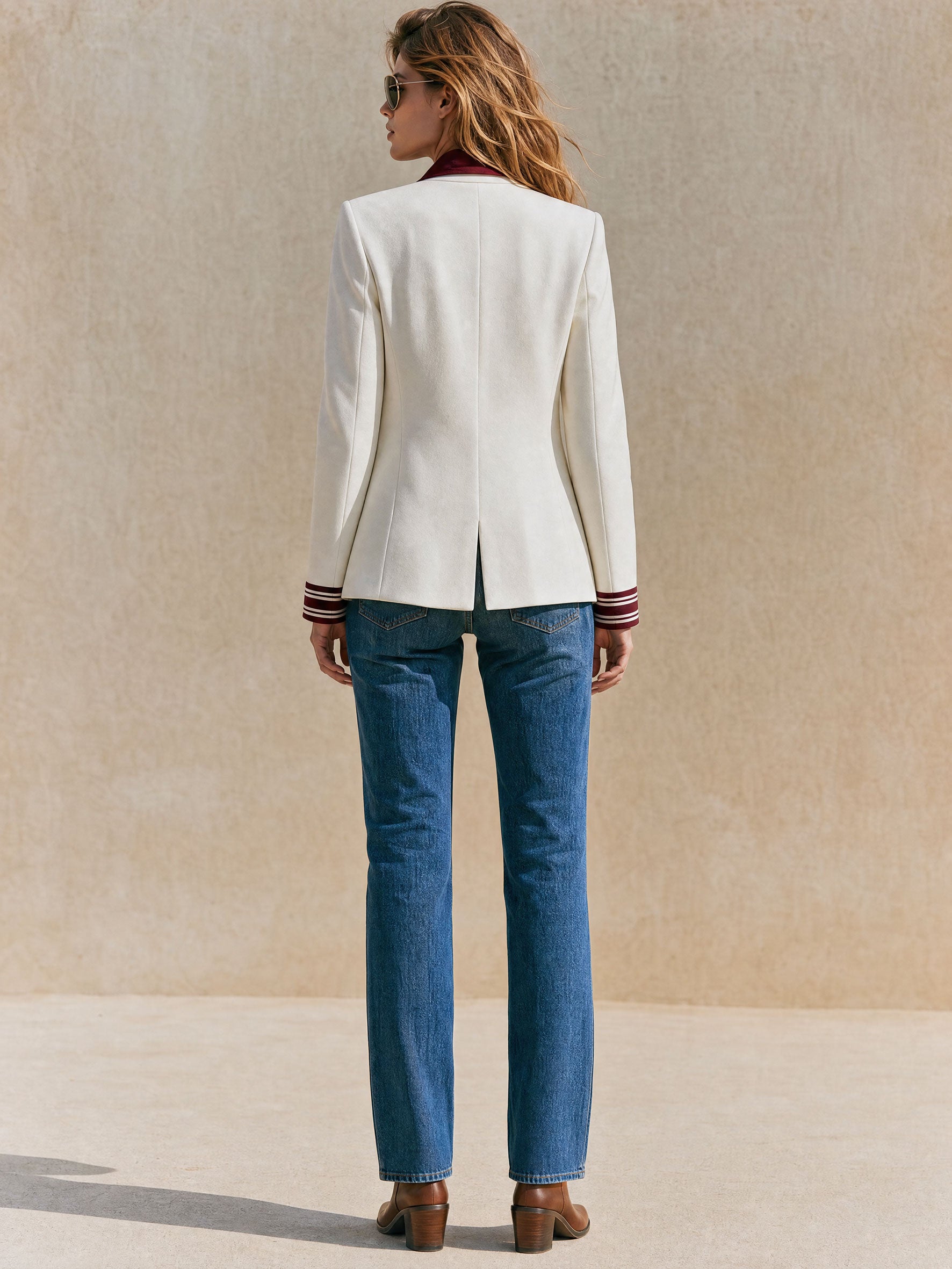 Stylish And Casual Striped Sleeve White Blazer