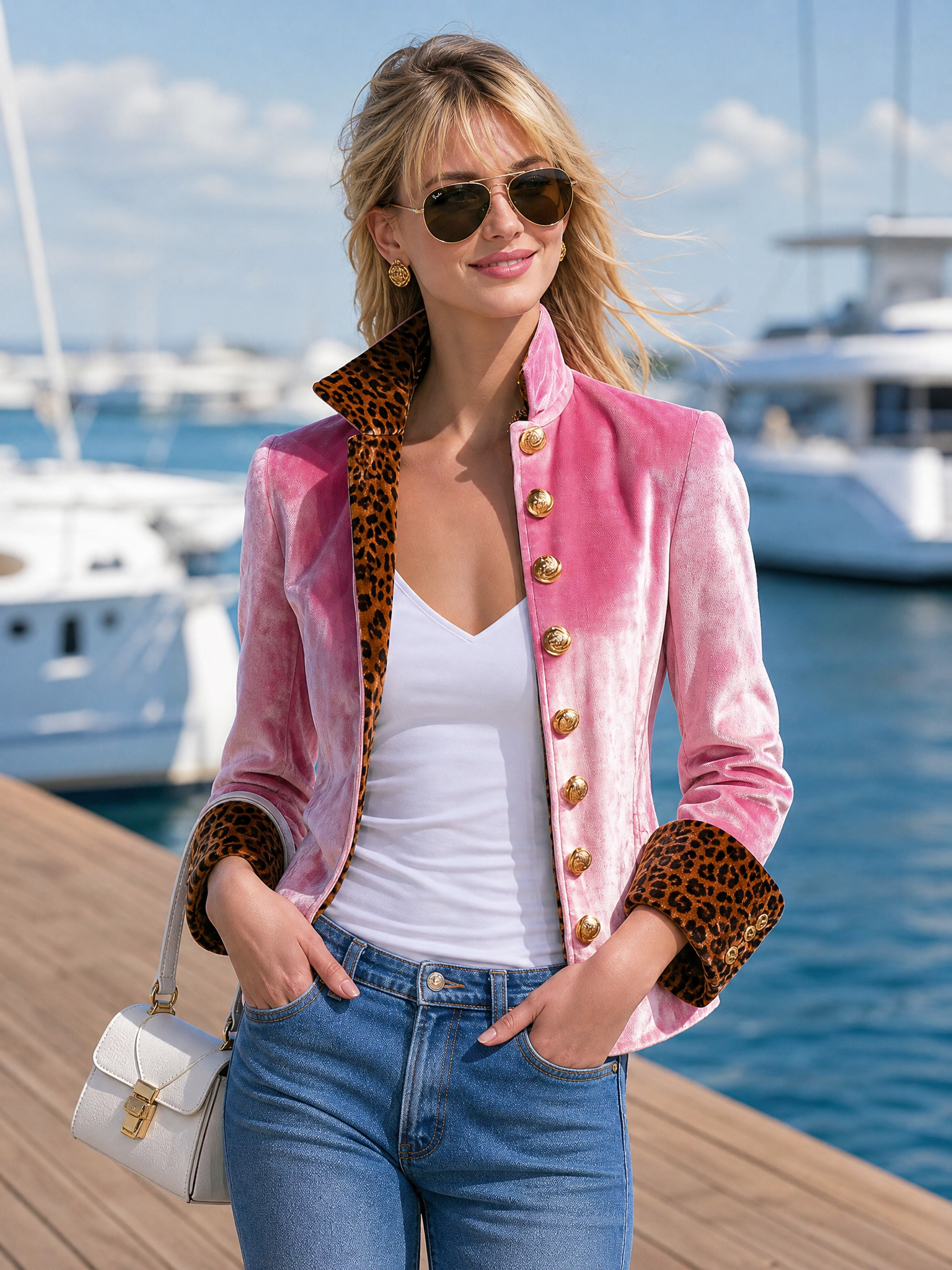 Exquisite Retro Leopard Print Color Blocking Stand-collar Single-breasted Velvet Jacket