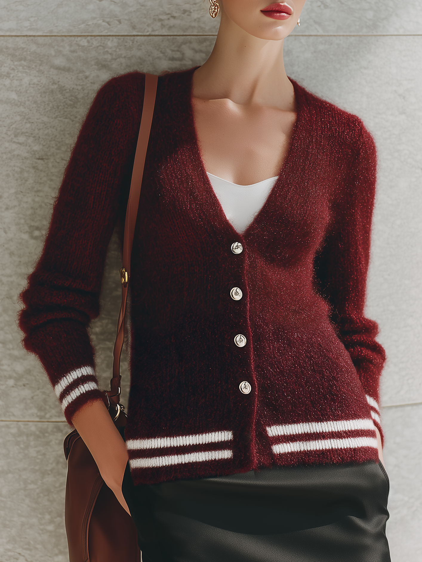 Retro-chic Striped Red Mohair Cardigan