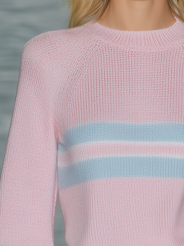 Retro-chic Striped Pullover With Bell Sleeves In Powder Blue