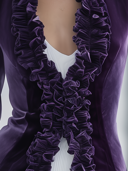 Vintage-style Casual Elegant Purple Velvet Jacket With Ruffles
