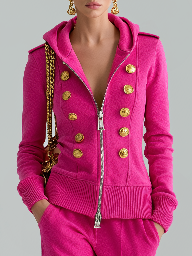 Retro-casual Elegant Cotton Sweatshirt And Sweatpants Set