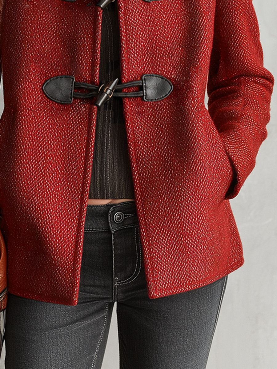 Vintage-style Toggle Coat Red Stand-collar Cropped Coat