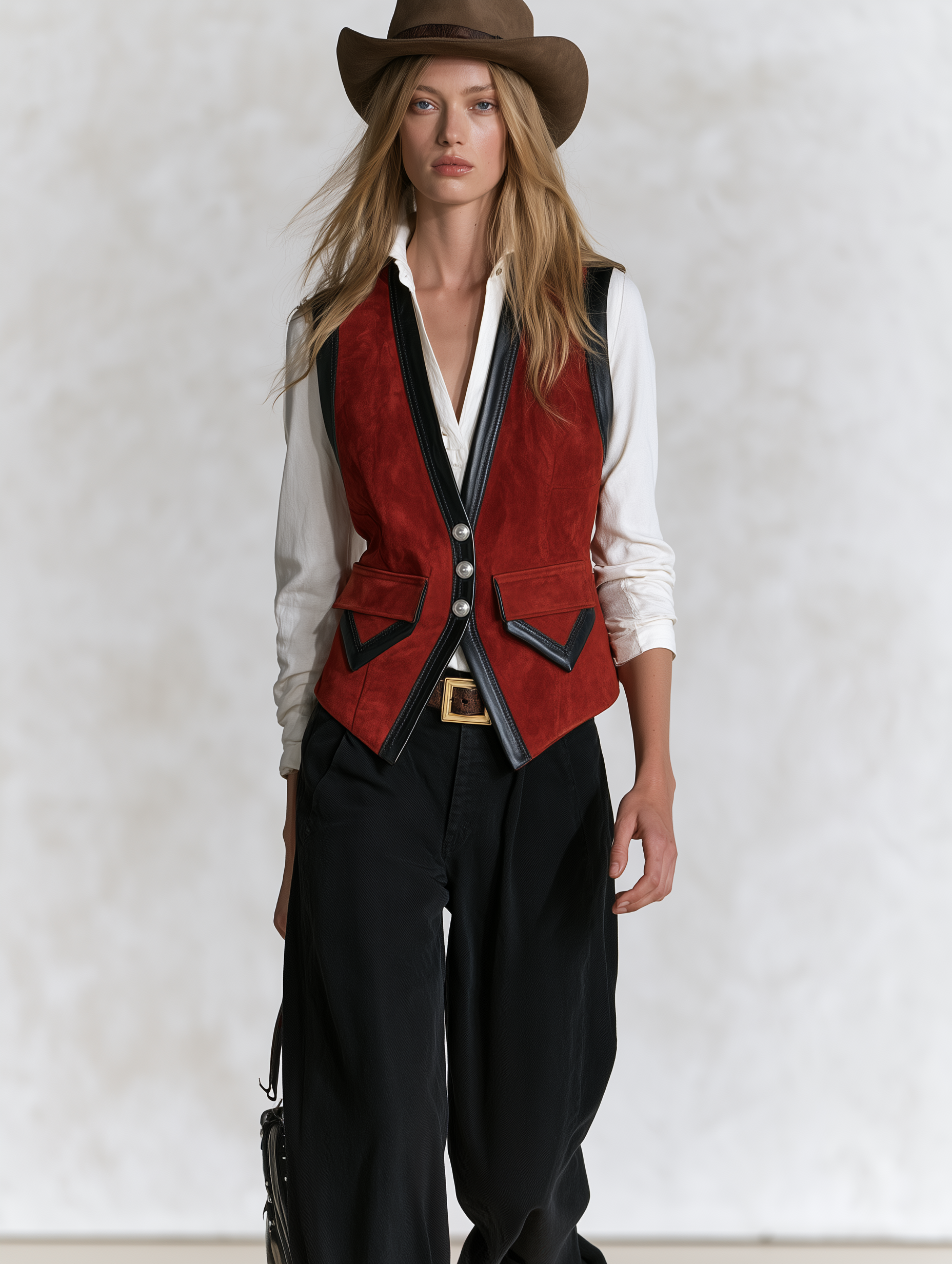 Retro-casual Elegant Red Faux-suede Vest