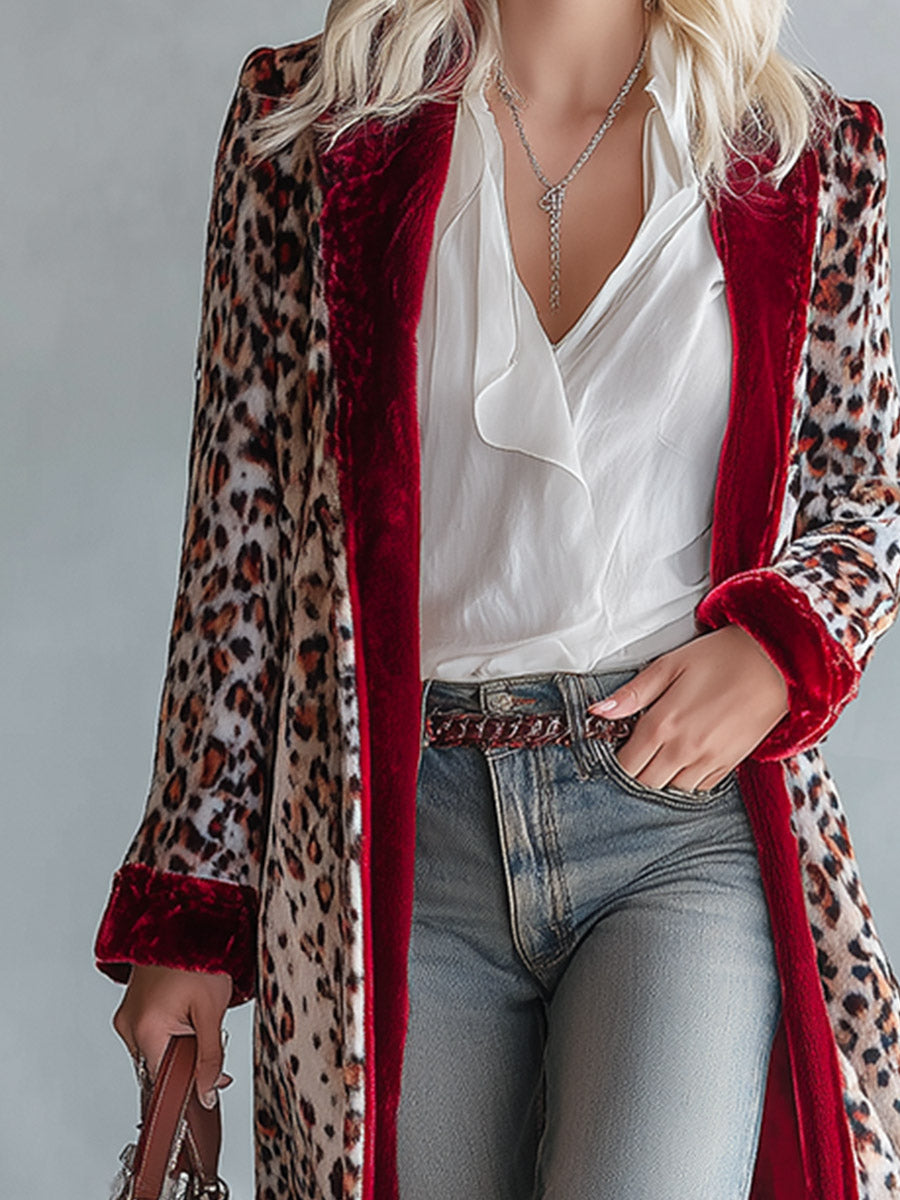Exquisite Vintage-style Western Leopard-print Velvet Coat