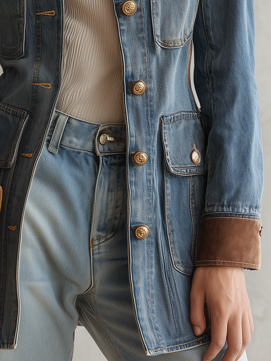 Women’s Denim Utility Jacket With Suede Trim
