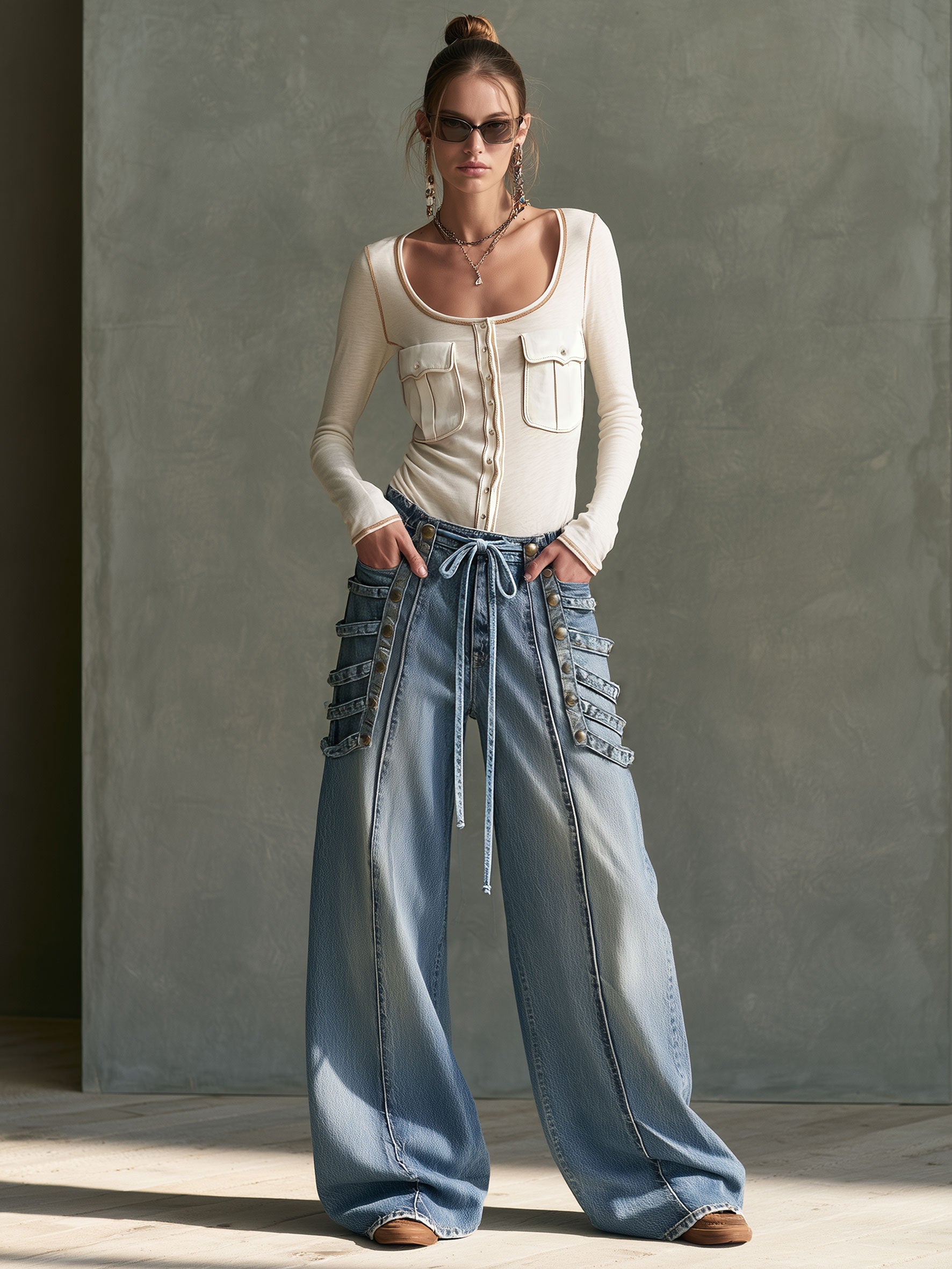 Casual And Stylish Workwear Off-white Long-sleeved T-shirt