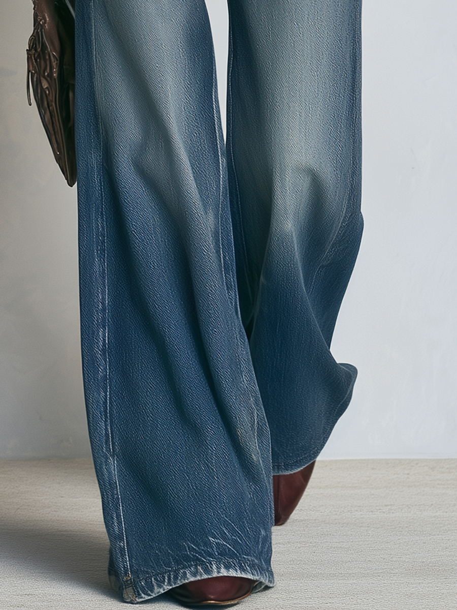 Women’s Wide Leg Denim Pants With Utility Pockets