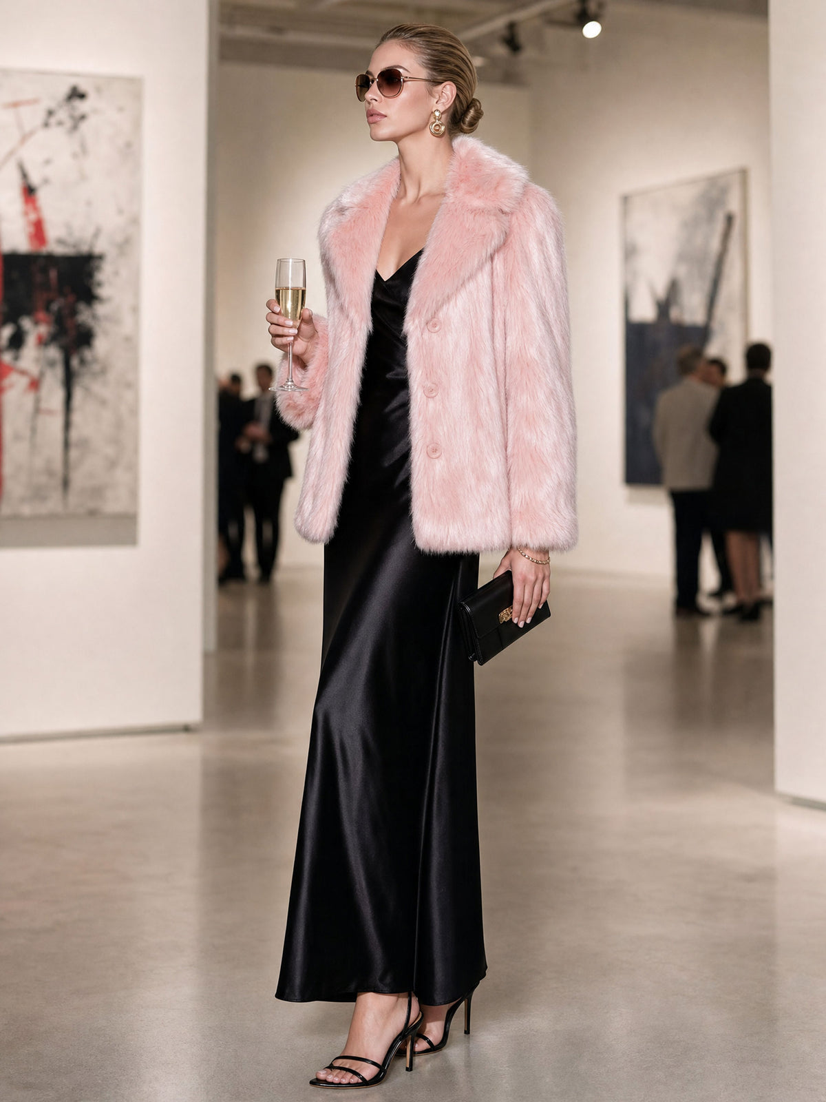 Simple And Stylish Pink Faux Fur Coat