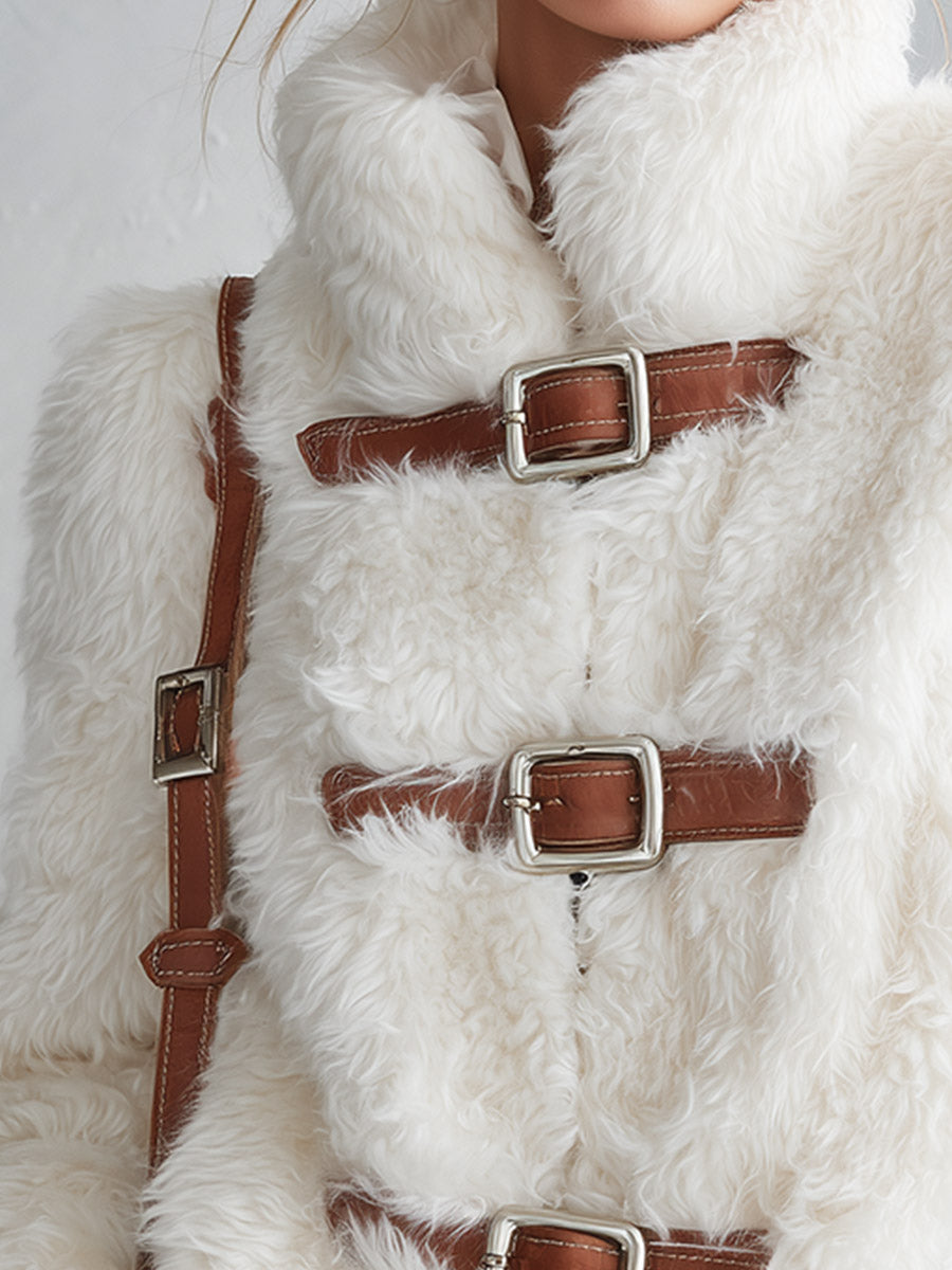Luxurious White Stand-collar Faux-fur Short Coat