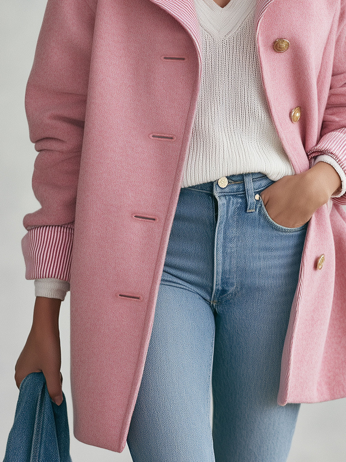 Stylish And Simple Striped Pink Coat