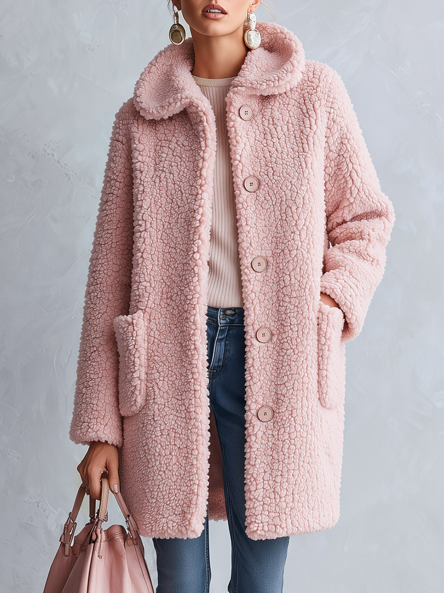 Stylish and Warm Pink Fleece Hooded Coat