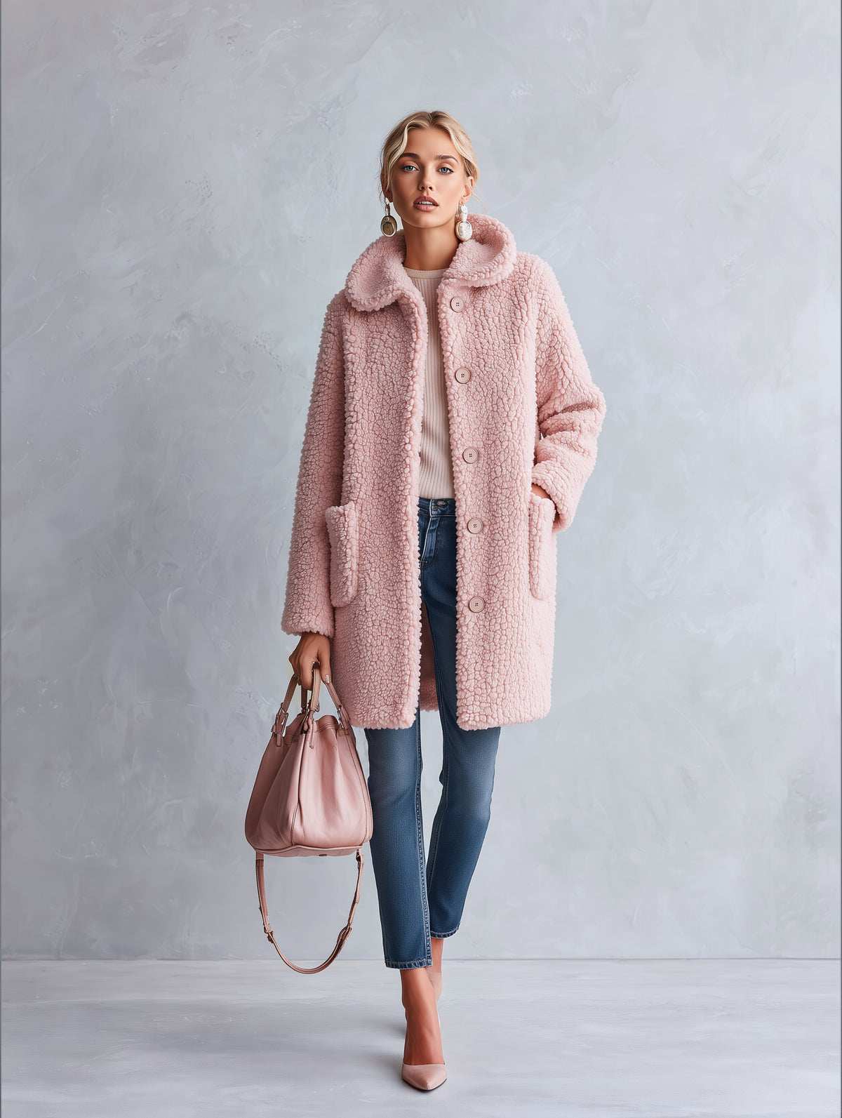 Stylish and Warm Pink Fleece Hooded Coat