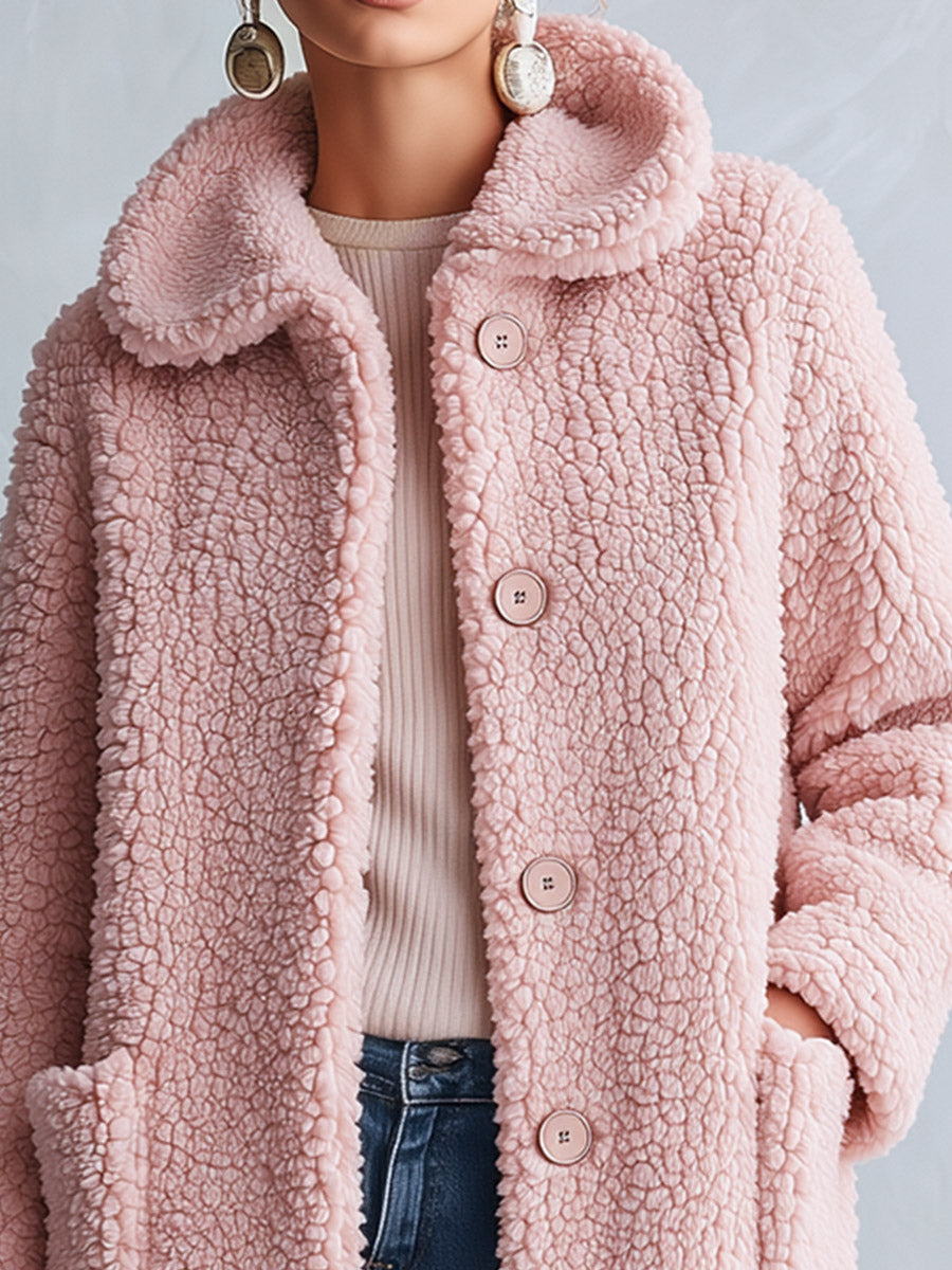 Stylish and Warm Pink Fleece Hooded Coat