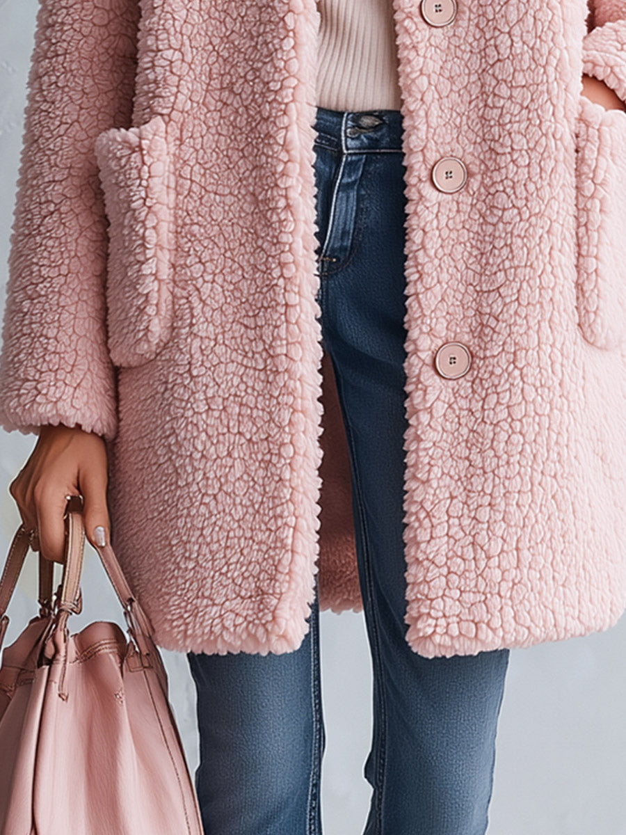 Stylish and Warm Pink Fleece Hooded Coat