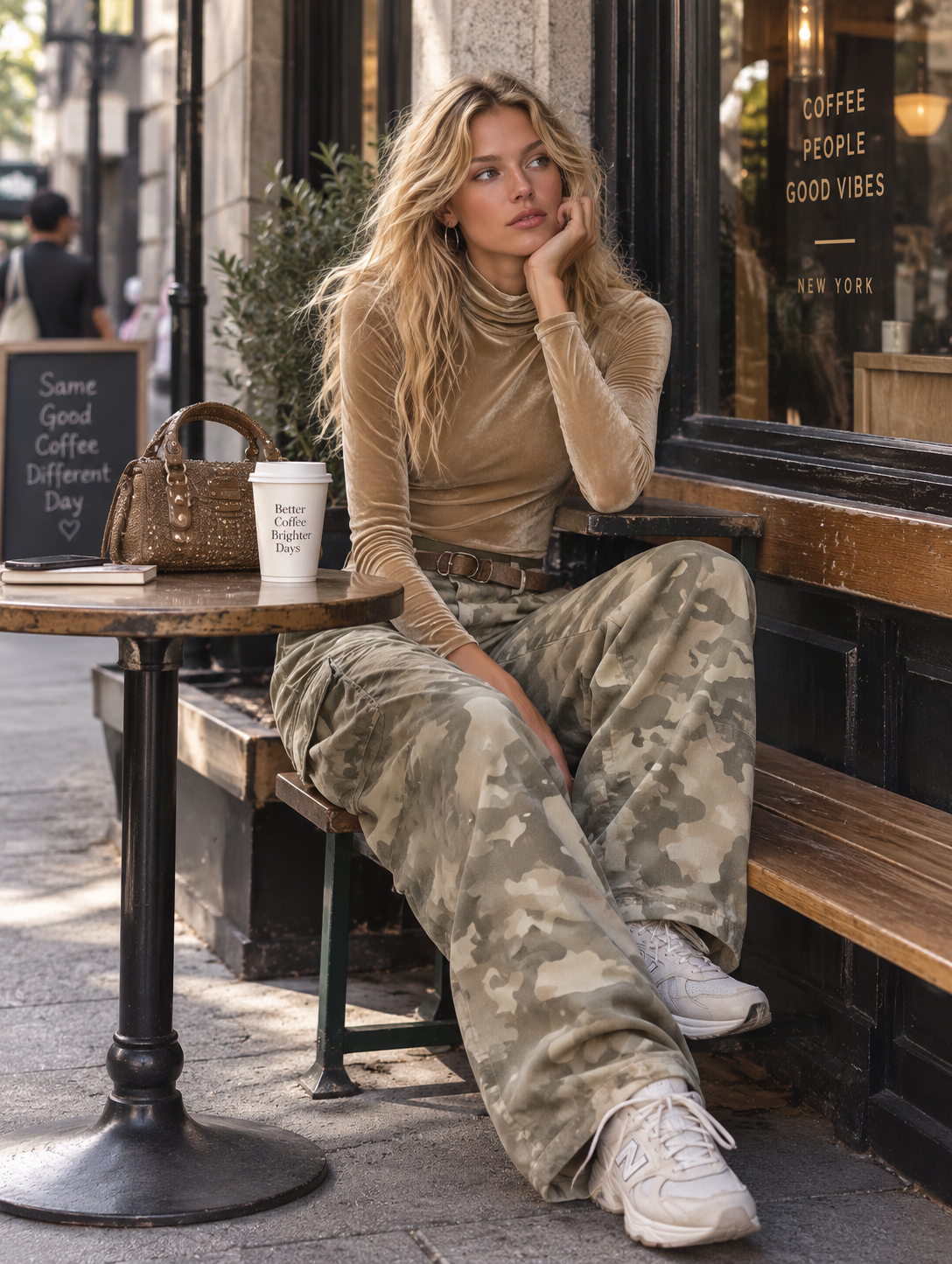 Retro Casual Khaki Velour Top