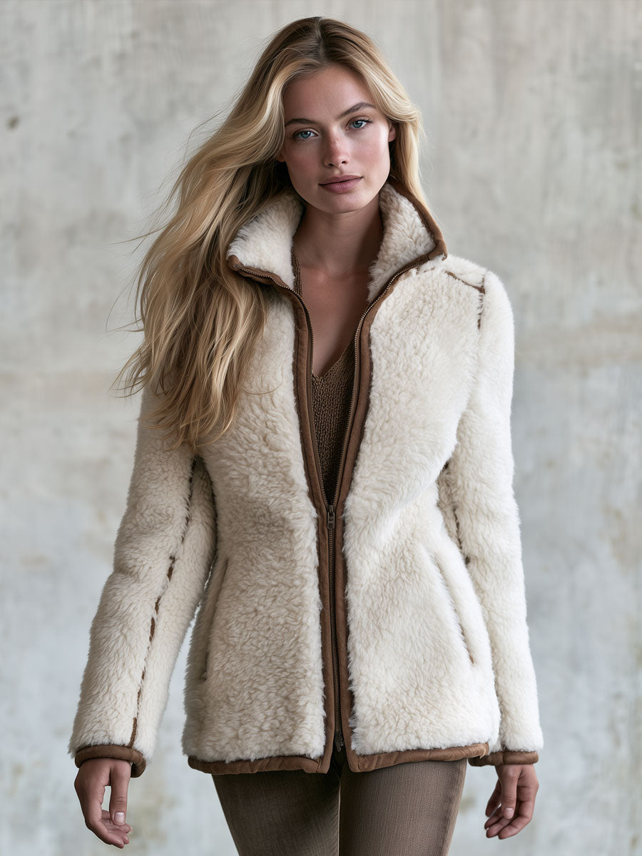 Retro Casual Cream-colored Faux Lamb&