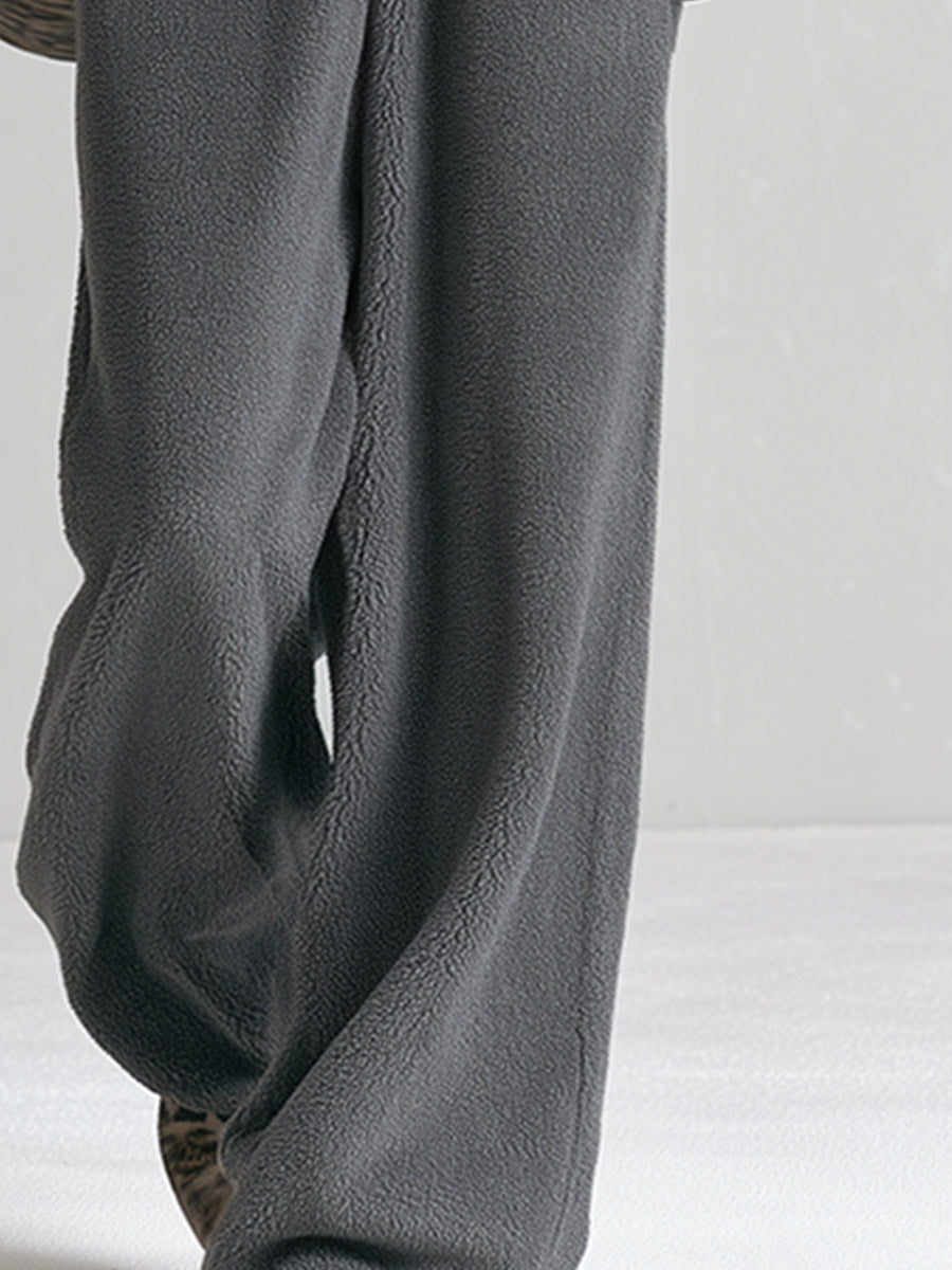 Chic Casual Leopard-Print Trim Grey Fleece Jumpsuit