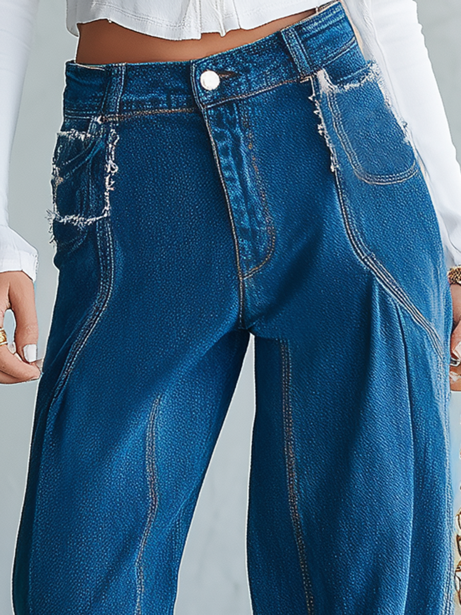 Boho Ombre Dip Dye High Rise Frayed Hem Wide Leg Jeans