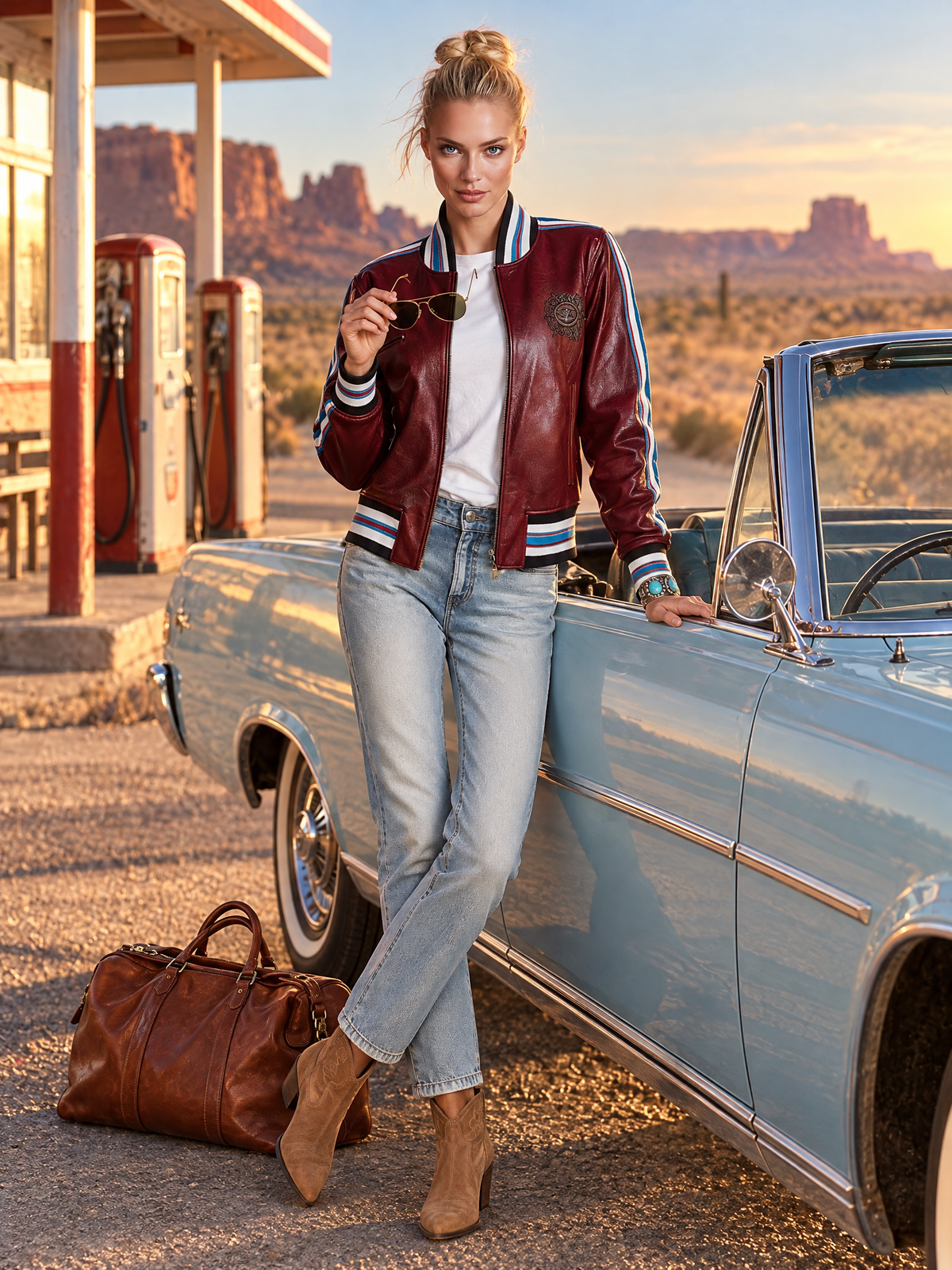 Retro Sporty Burgundy Faux Leather Crest Patch Striped Trim Varsity Bomber Jacket