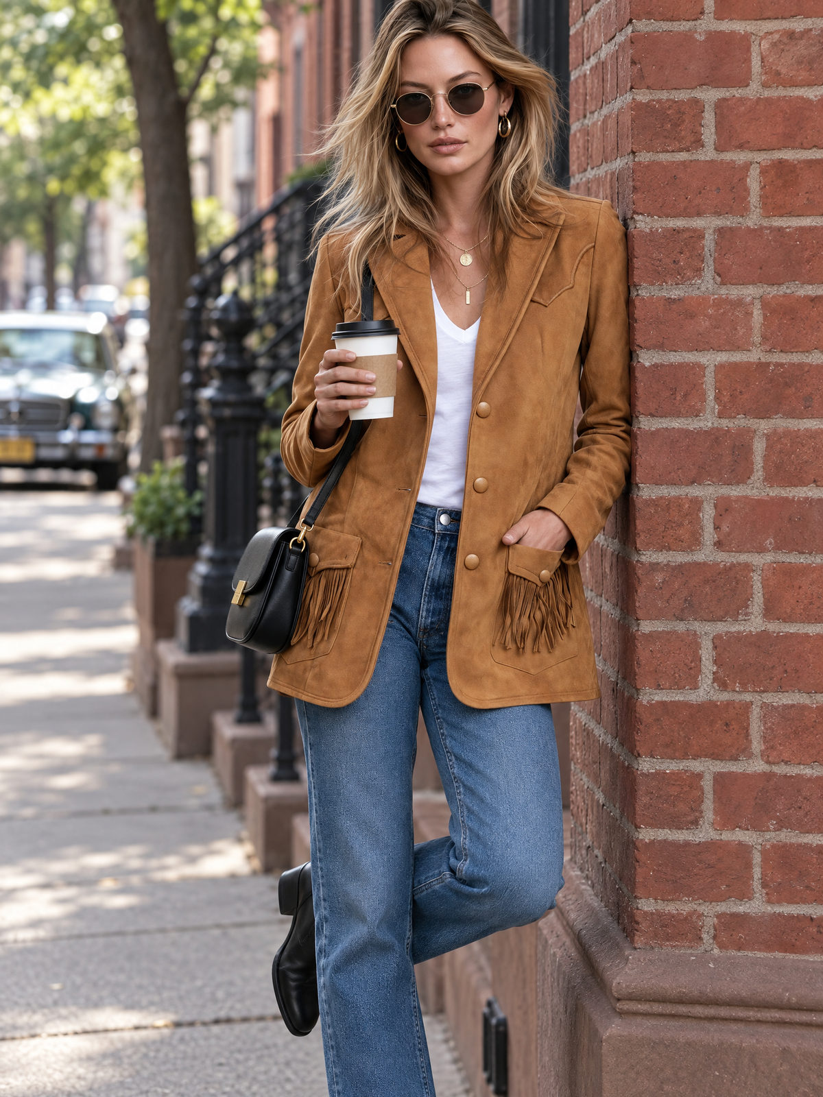 Retro Western Faux Suede Fringe Jacket With Notched Lapels And Pockets