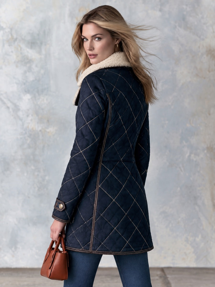Casual Retro Diamond-stitched Fleece-lined Faux Suede Coat
