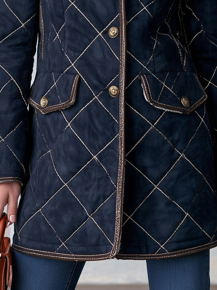 Casual Retro Diamond-stitched Fleece-lined Faux Suede Coat