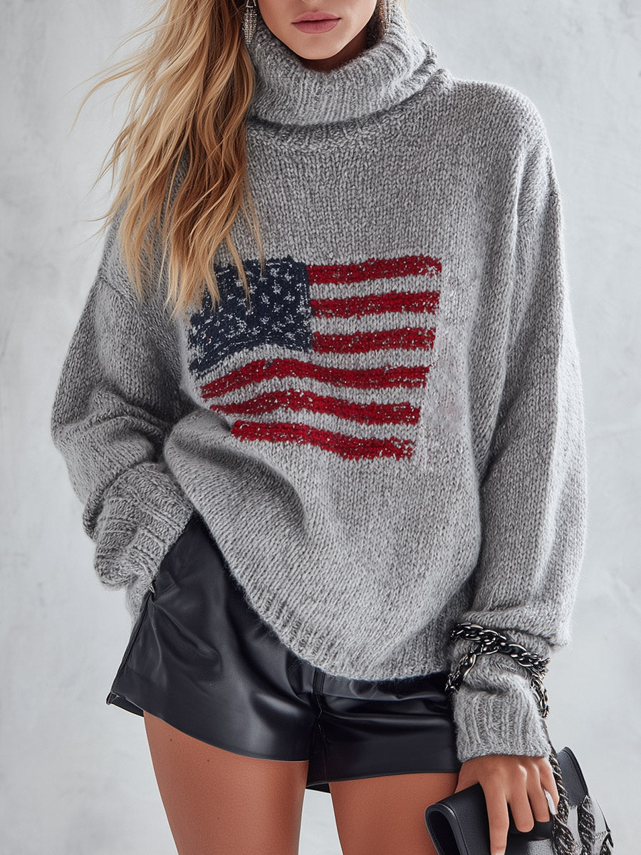 Chic Urban Grey Flag High-Neck Sweater
