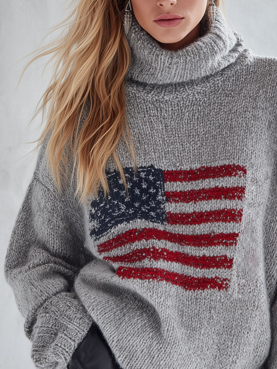 Chic Urban Grey Flag High-Neck Sweater