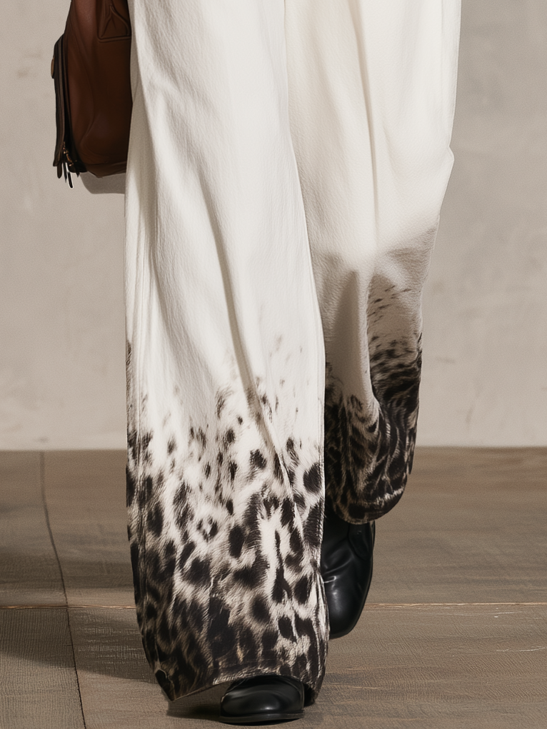 Retro Leopard Gradient Wide-Leg Jeans For Women Vintage High Rise Denim