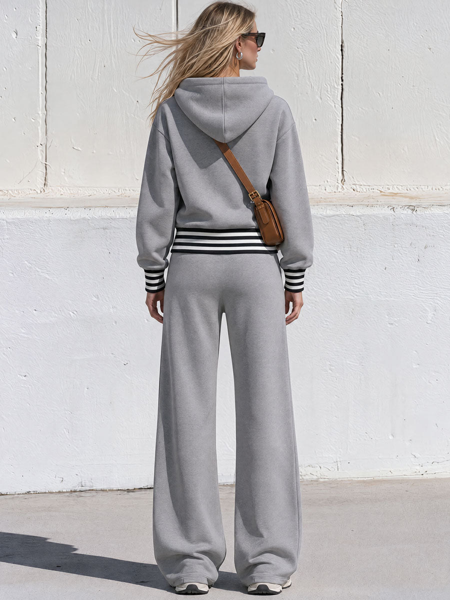 Retro Sporty Grey Cotton Eyelet Hoodie And Pants Set