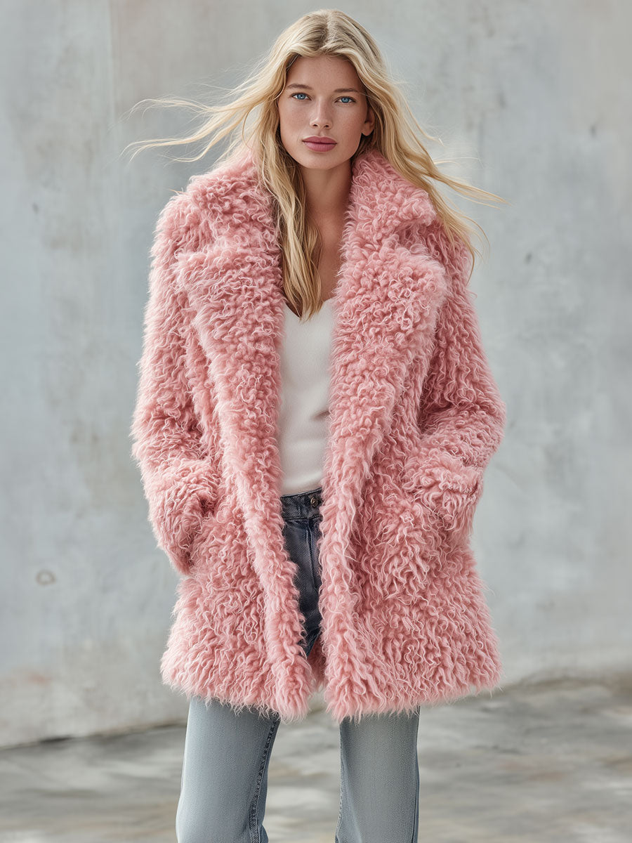 Classic Retro Pink Teddy Bear Fleece Coat