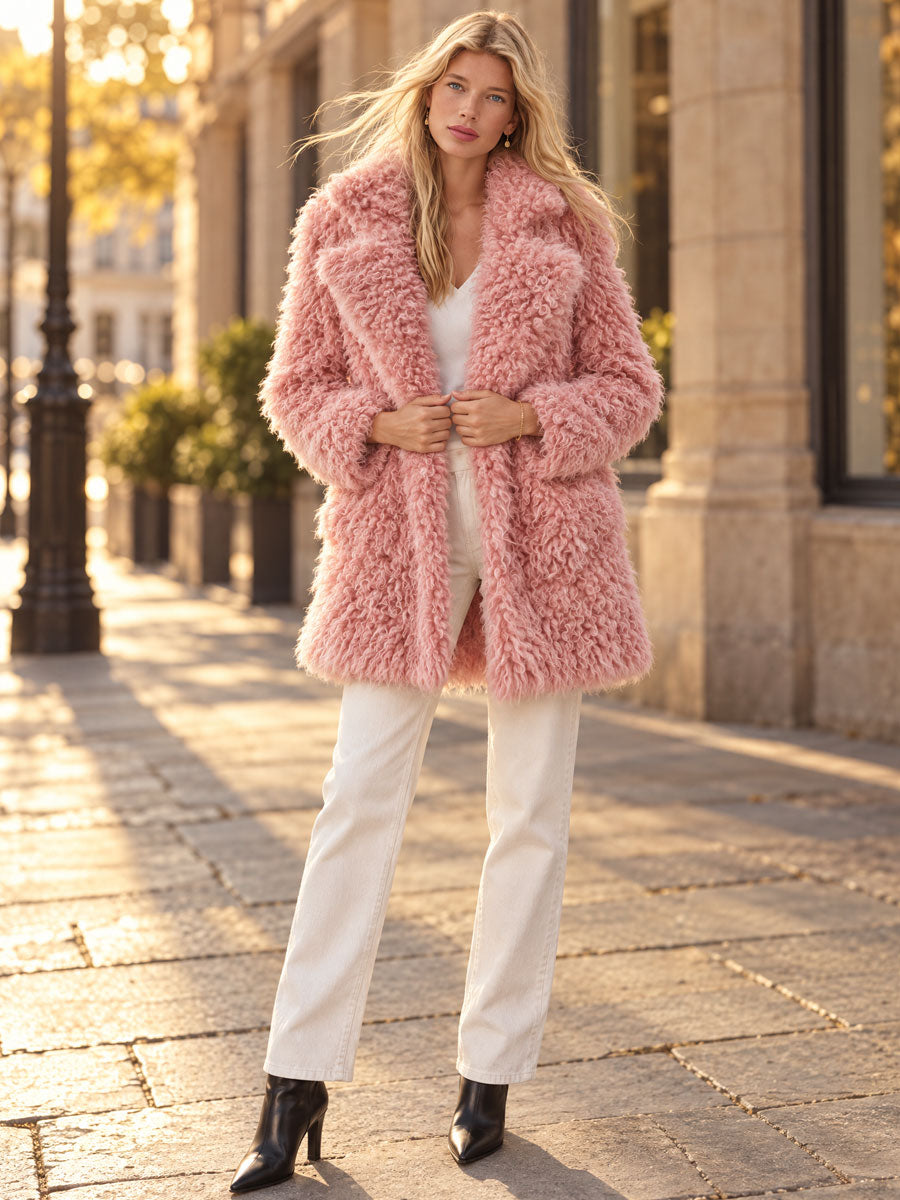 Classic Retro Pink Teddy Bear Fleece Coat