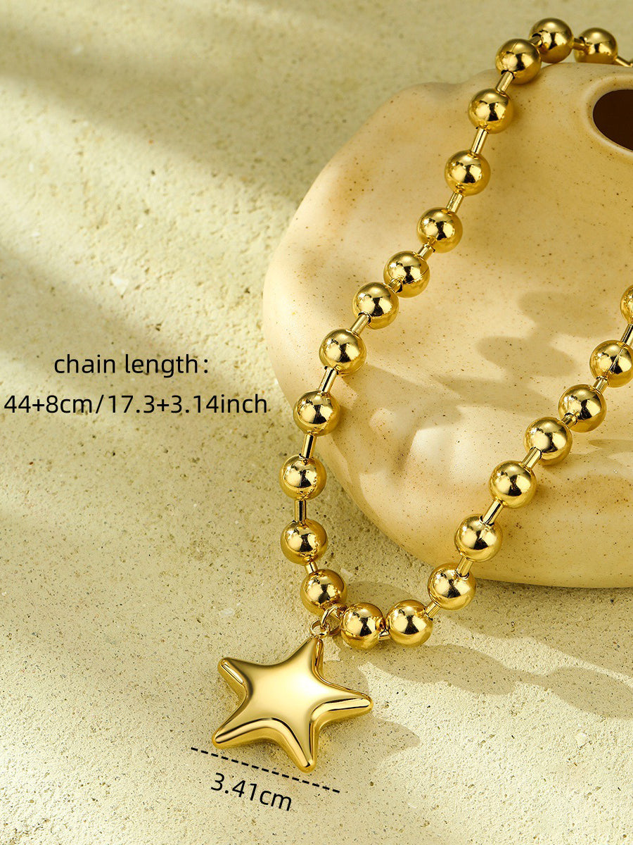 Fashion Beaded Heart Shape 18k Contrast Color Stainless Steel Necklace