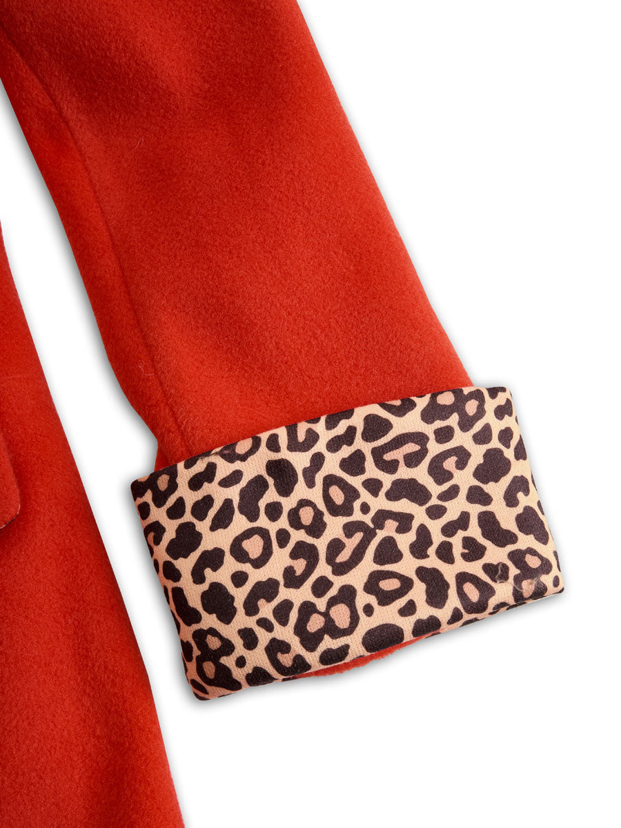 Lapel Single-breasted Leopard Print Wool Coat