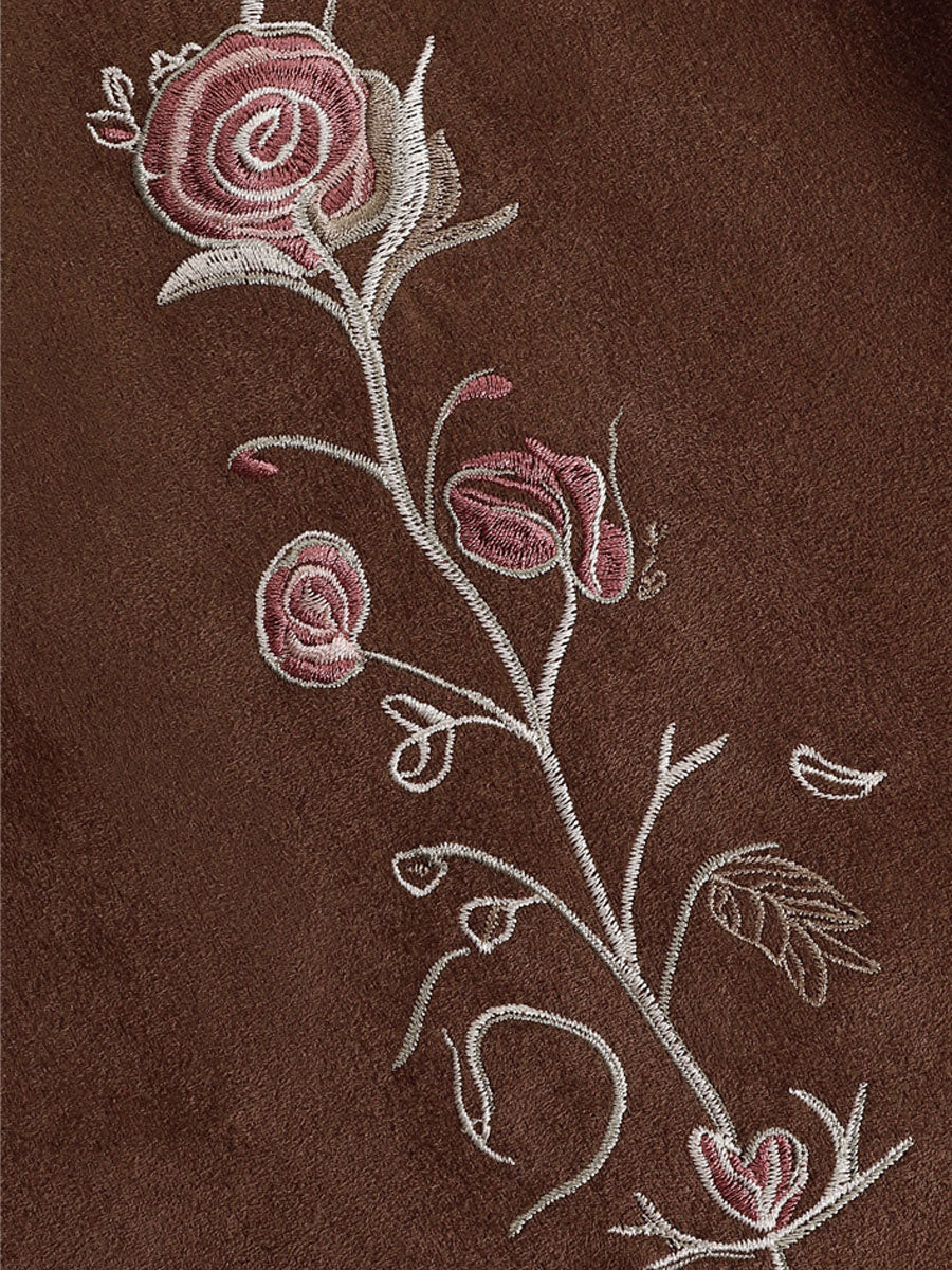 Western-style Floral Embroidered Pocket Flared Pants