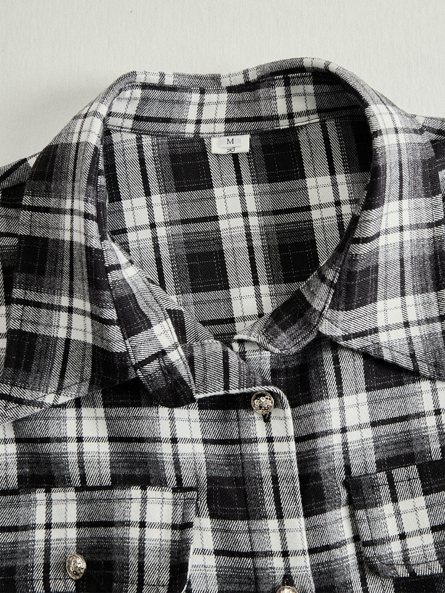 Retro Ethnic Style Lapel Reddish Brown Plaid Maxi Dress