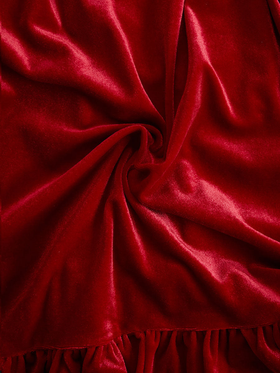 Fashionable Retro Red Velvet Pleated Ruffled Long-sleeved Shirt