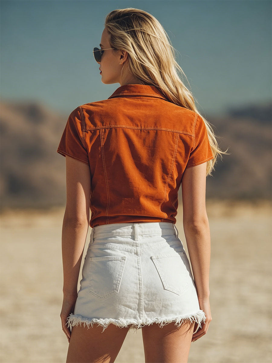 Retro White Frayed Denim Mini Skirt