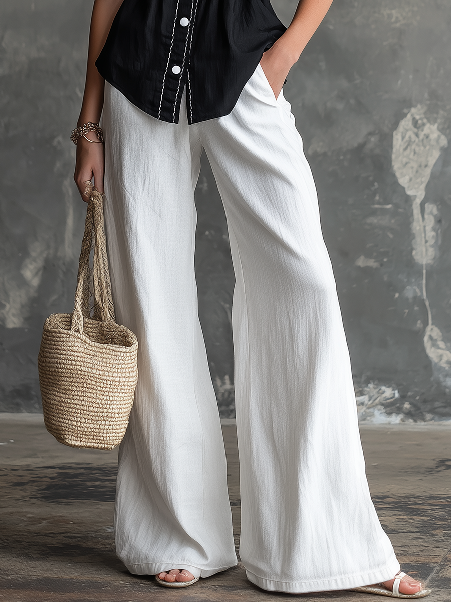 Urban Minimalist Retro Embroidered Sleeveless Top And Wide-Leg Pants Set
