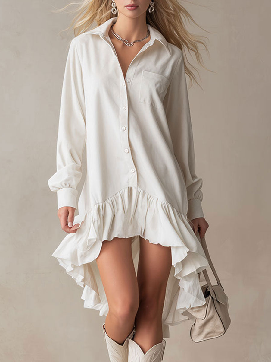 Stylish And Elegant Off-white Ruffled Tencel Denim Midi Dress – OYROSY