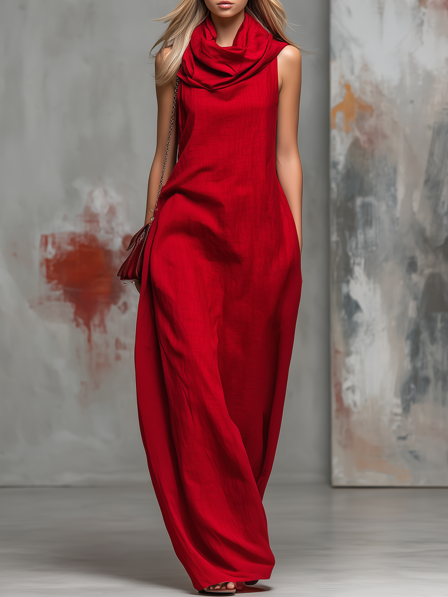 Simple And Comfortable Cowl Neckline Sleeveless Maxi Dress