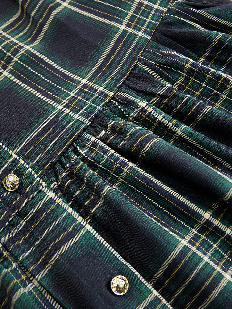 Retro Ethnic Style Lapel Reddish Brown Plaid Maxi Dress