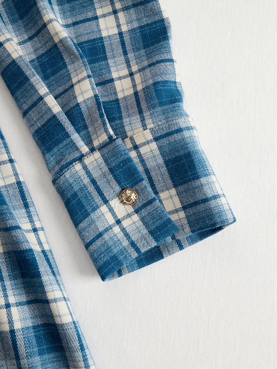 Retro Ethnic Style Lapel Reddish Brown Plaid Maxi Dress