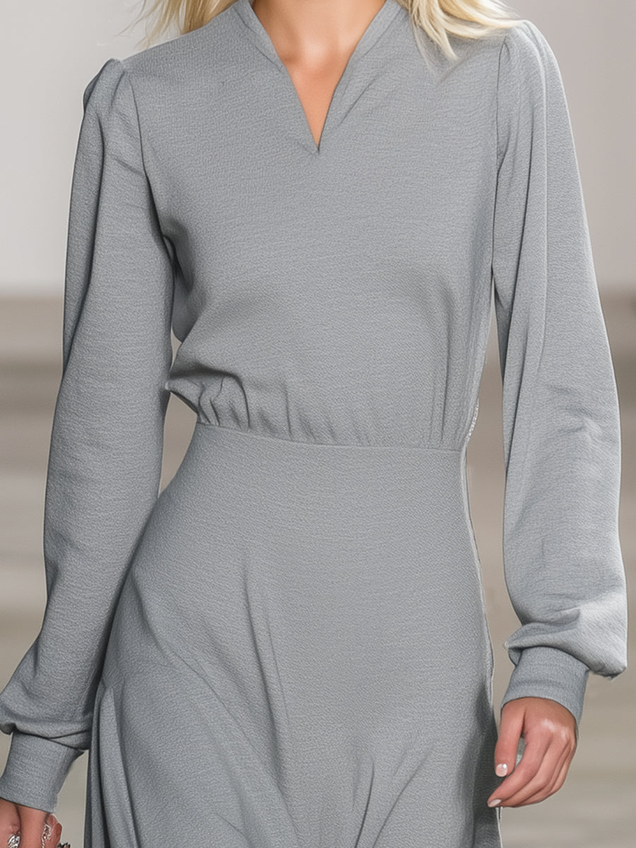 Stylish Grey V-neck Patchwork Zebra Print Dress