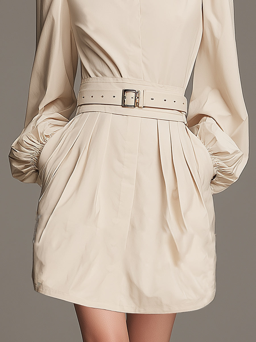 Stylish And Casual Beige Cotton Blend Mini Dress