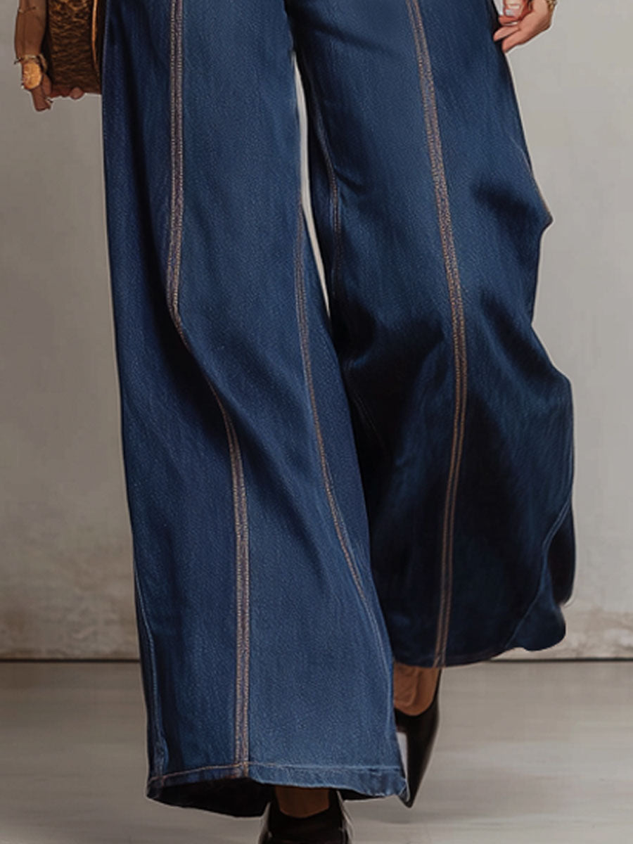 Contrast-stitched Loose Wide-leg Denim Jeans