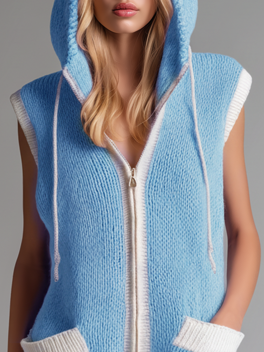 Casual And Comfortable Hooded Zip-up Knitted Mini Dress