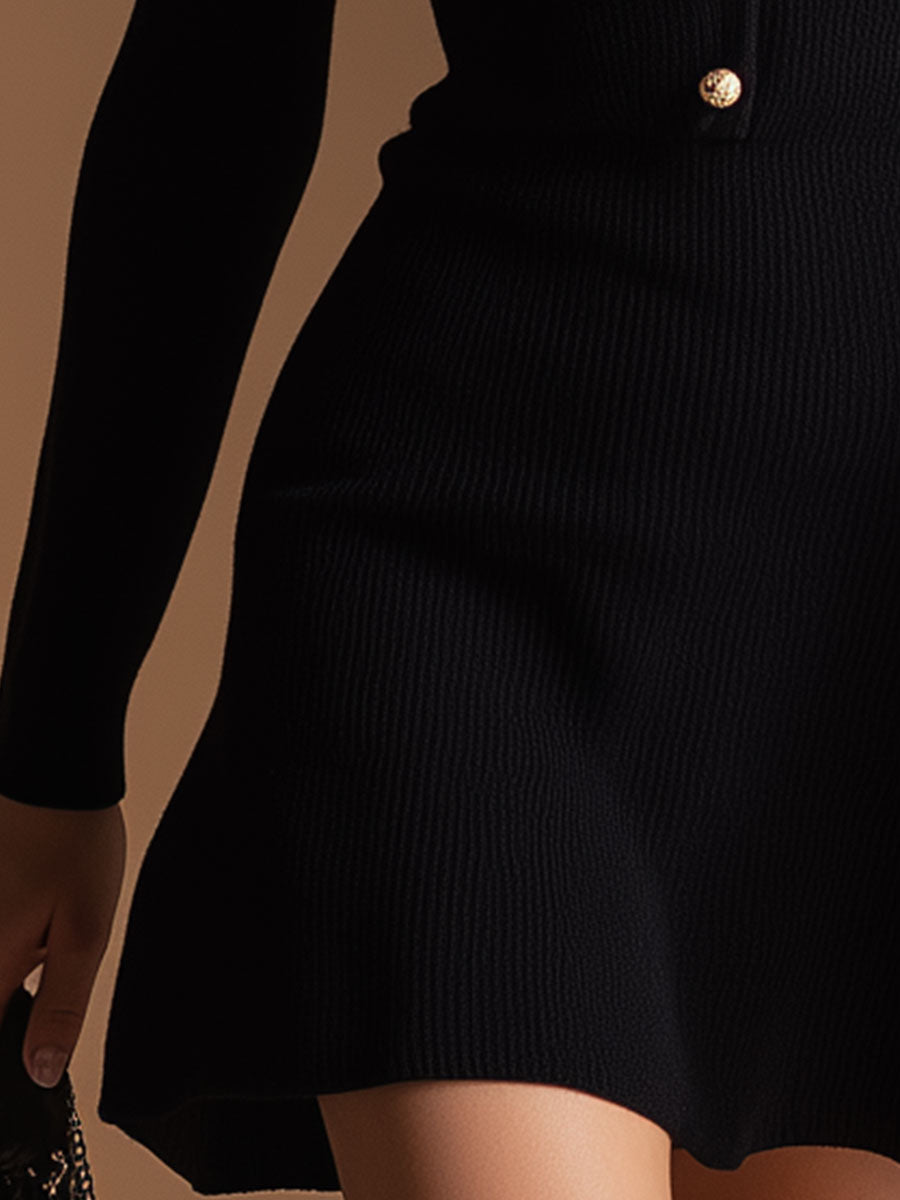 Retro Nautical Style White Collared Black Knitted Mini Dress