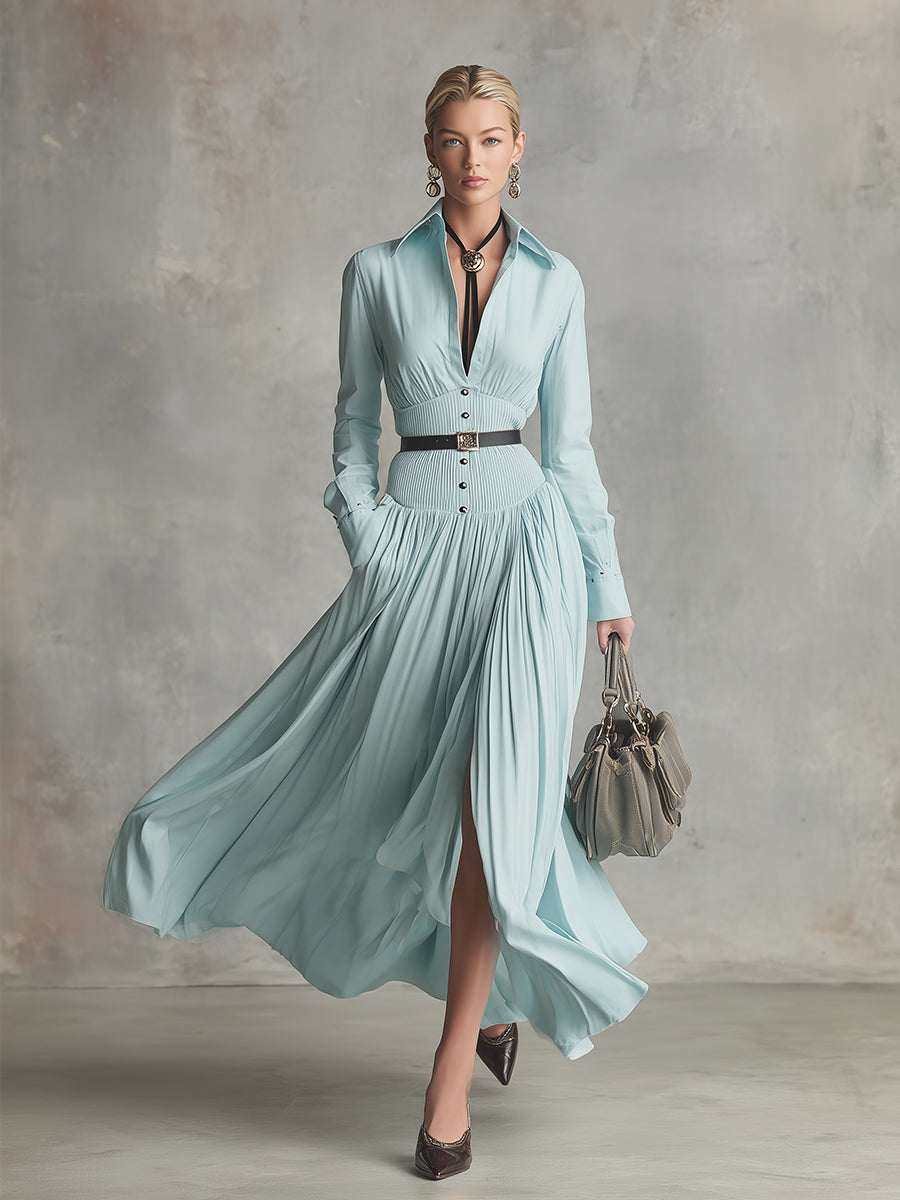 Elegant And High-end Mint Blue Cotton Maxi Dress